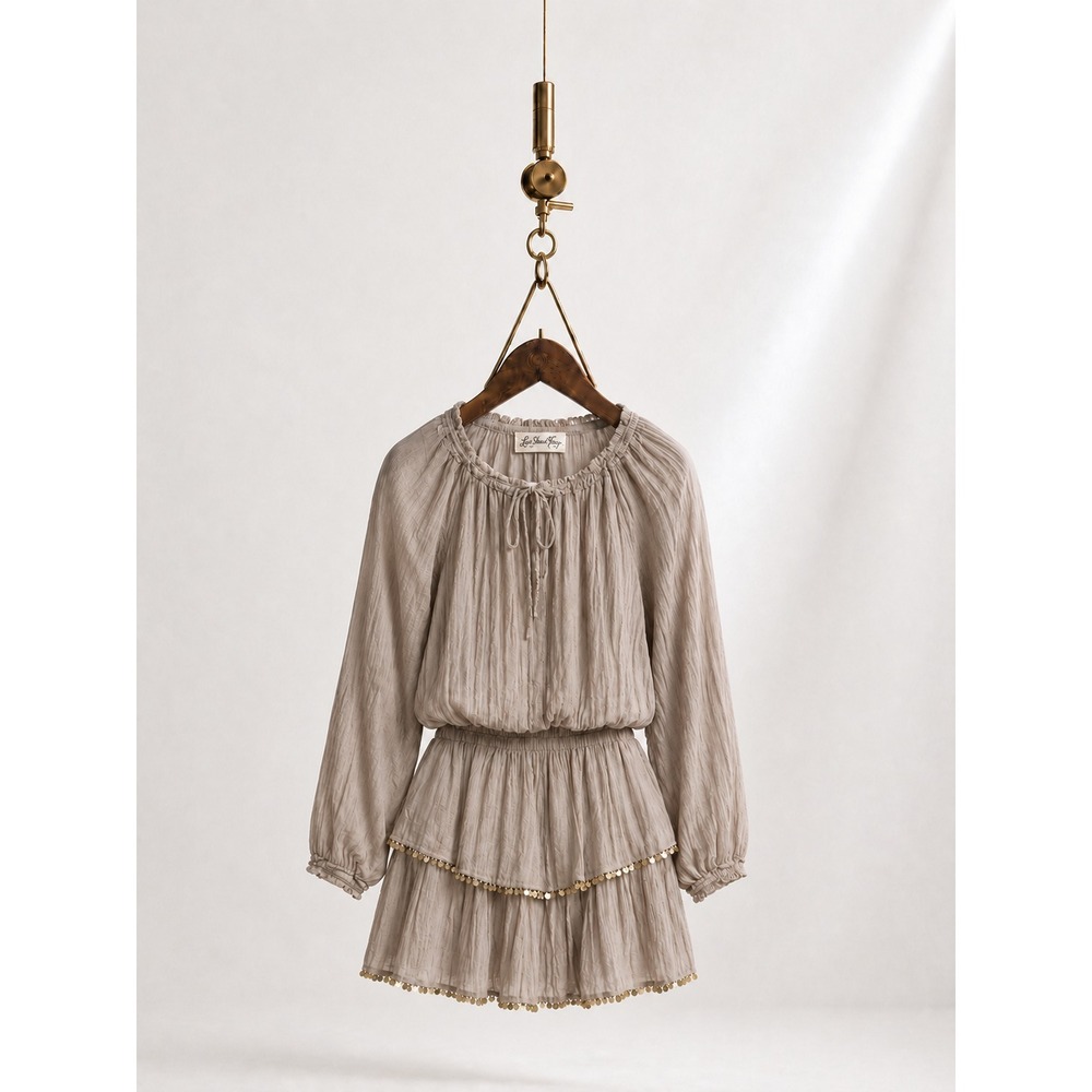 NWT LoveShackFancy Cotton Gauze Popover Mini Dress Stone XS Romantic‎ Tiered